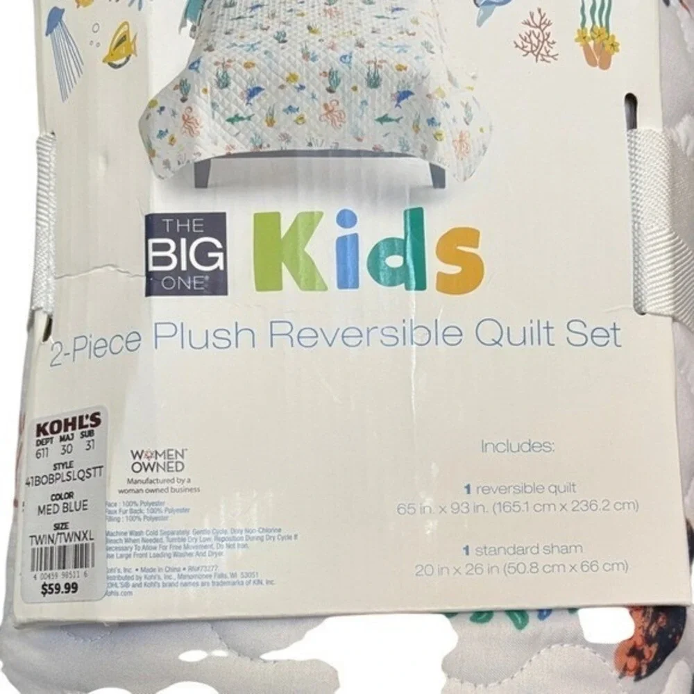 The Big One Kids Ocean Nautical 2 Piece Twin Reversible Comforter Quilt NEW - Picture 3 of 12